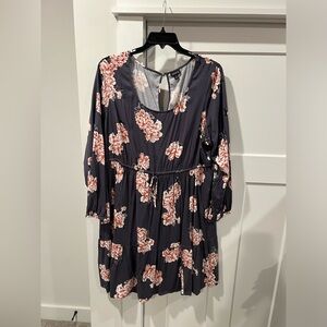 Torrid Dark Blue Floral Long Sleeve Dress